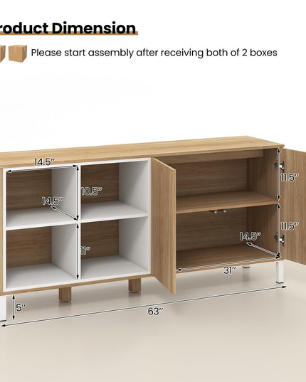 Giantex 63” Buffet Cabinet with Storage, Farmhouse Kitchen Sideboard w/ 4 Cubes, Adjustable Shelves & Pop-up Doors