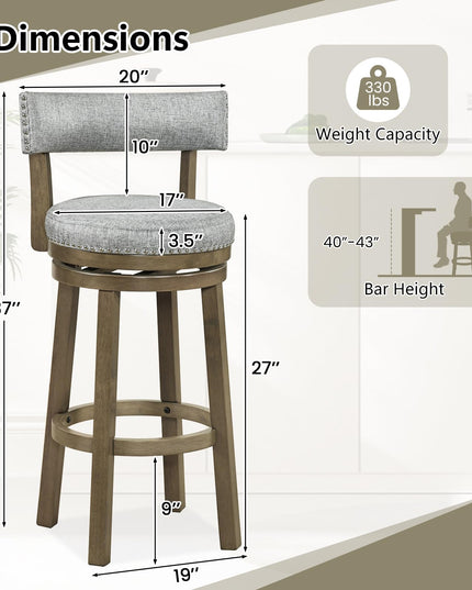 Giantex 31.5" Swivel Bar Height Stools with Linen Fabric Upholstered Seat & Back (2/4)