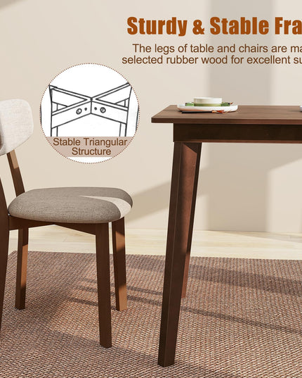 Giantex 5-Piece Dining Table Set for 4, Kitchen Table Set with 48” Dinner Table, Padded Seat, Rubber Wood Legs