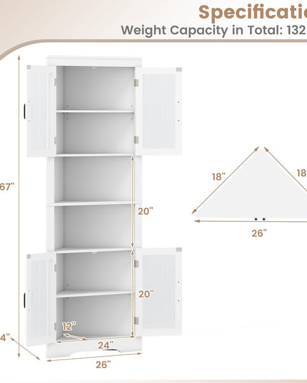 Giantex 67" Tall Corner Cabinet w/ 4 Tempered Glass Doors for Bathroom