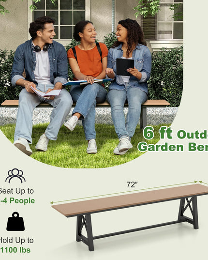 Giantex Outdoor Bench, 3-4 Person Garden Bench, 72" Long Patio Bench with Metal Frame