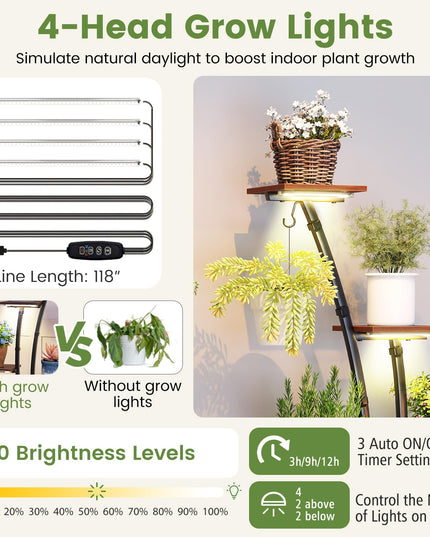 Giantex Plant Stand Indoor with Grow Lights 8-Tier 62" Tall Corner Metal Plant Shelf