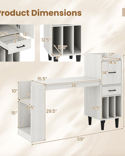 Giantex 59" Modern Computer Desk with Side Storage Shelves