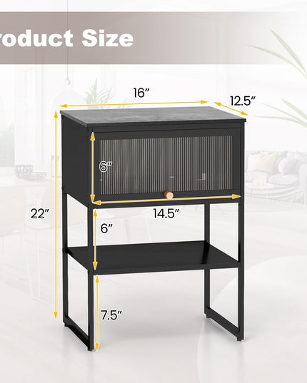 Giantex Black Nightstand, Modern End Table with Flip up Door