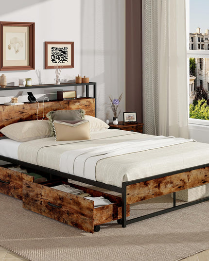 Giantex Bed Frame with 2-Tier Storage Headboard
