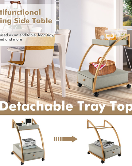 Giantex Rolling Side Table, 2-Tier End Table w/Drawer