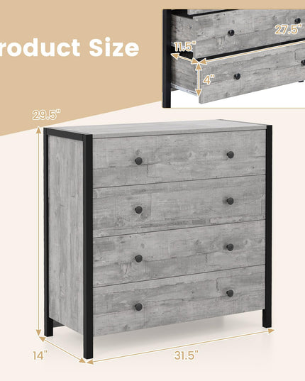 Giantex Dresser for Bedroom with 4 Storage Drawers - Modern Chest of Drawers