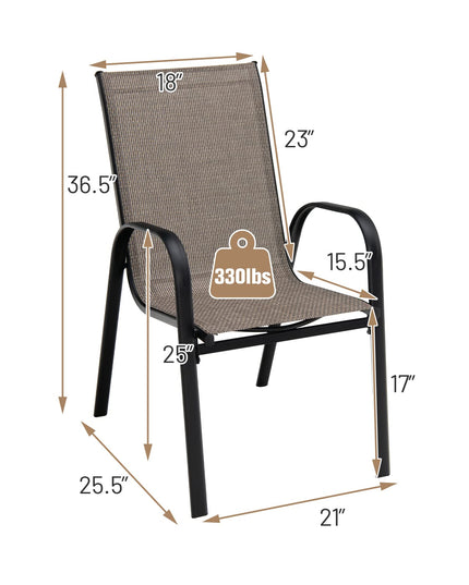 Giantex Set of 6 Patio Chairs, Stackable Outdoor Dining Chairs, with Curved Armrests and Breathable Fabric