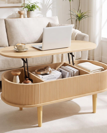 GIANTEX Oval Lift Top Coffee Table with Storage for Living Room