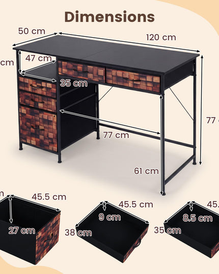 Giantex 120 CM Home Office Desk with Fabric Drawer and Shelf