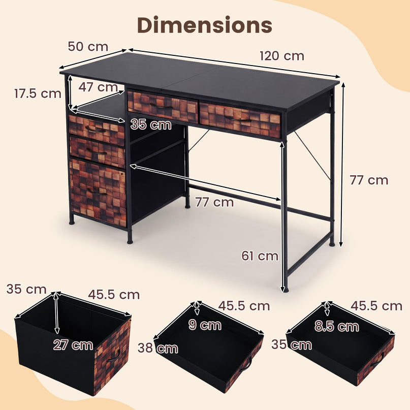 Giantex 120 CM Home Office Desk with Fabric Drawer and Shelf