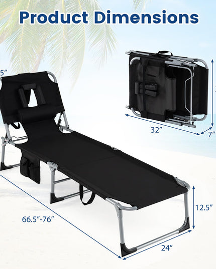 Chaise longue Giantex pliante pour la plage avec trou pour le visage, oreiller lavable, poche