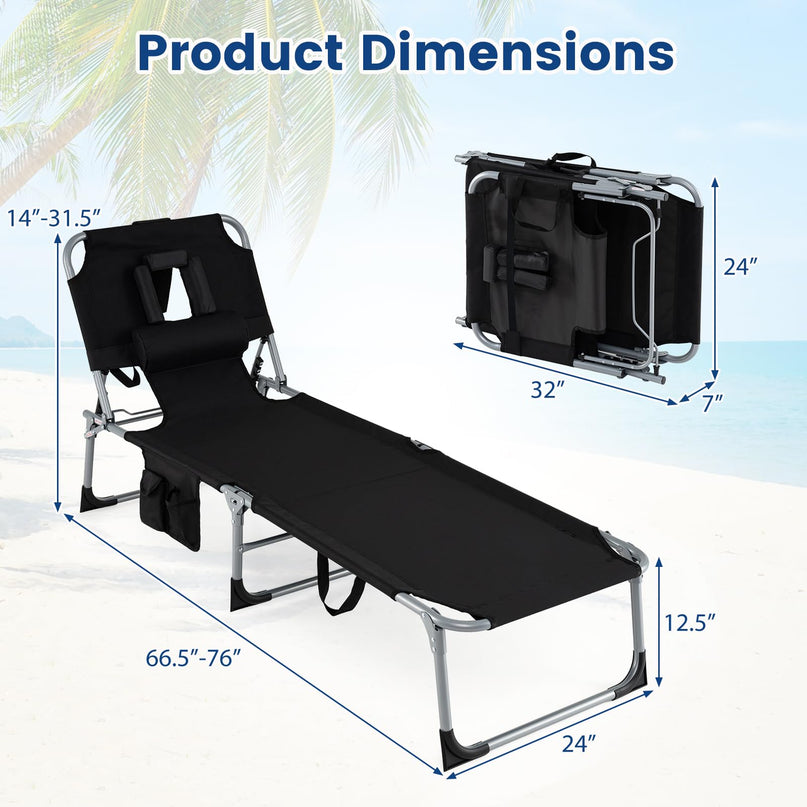 (下架）Giantex Tanning Chair Folding Beach Chair w/Face Arm Hole, Washable Pillow, Pocket