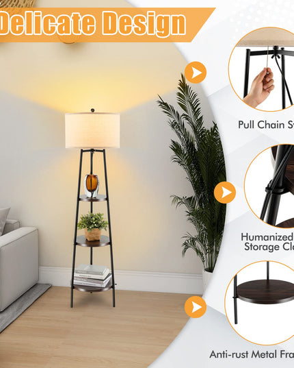 Giantex Floor Lamp with 3-Tier Shelves - Modern Standing Corner Floor Lamp