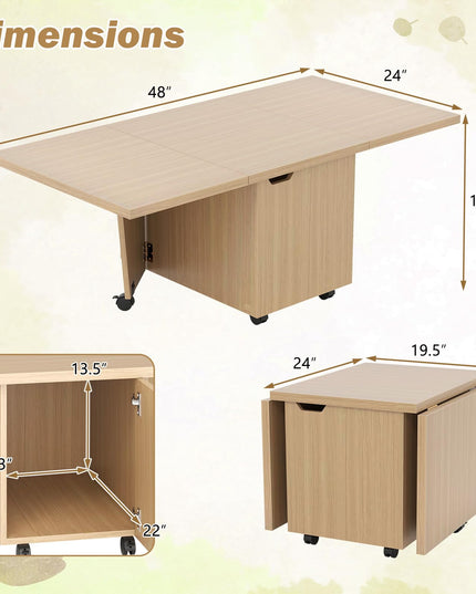 Giantex 48 Inch Drop Leaf Extendable Center Table with Storage Cabinet & Wheels