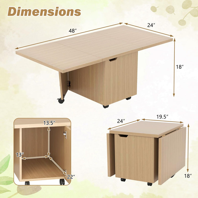 Giantex 48 Inch Drop Leaf Extendable Center Table with Storage Cabinet & Wheels