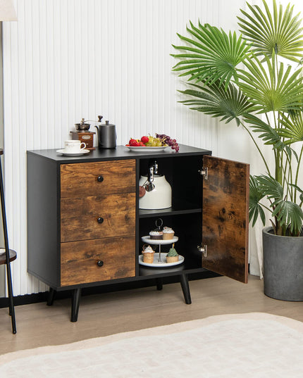 Giantex Storage Cabinet with 3 Drawers - Wood Buffet Sideboard W/Adjustable Shelf