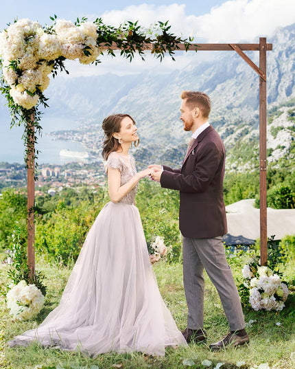 Giantex Wooden Wedding Arch for Ceremony, 7.2 FT Square Solid Wood Arbor for Wedding Backdrop Stand