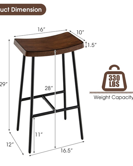 Industrial Saddle Stool with Footrest, Metal Legs, Adjustable Foot Pads, Backless Counter Height Chair for Living Room Kitchen Bar