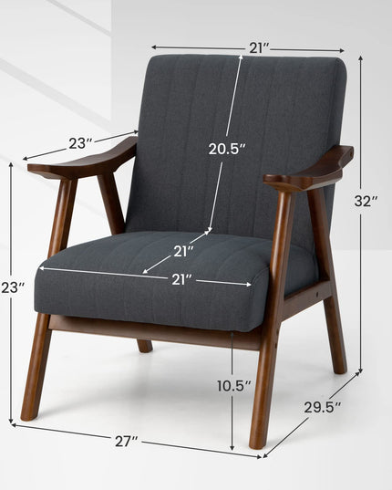 Giantex Mid-Century Modern Accent Chair - Comfy Upholstered Lounge Chair with Arms, Anti-Slip Felt Pads