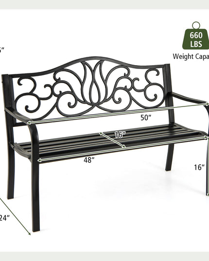 Giantex 50 Inches Outdoor Bench with Floral Pattern 2-3 People Loveseat