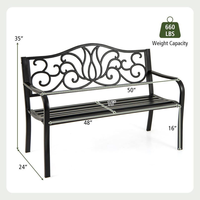 Giantex 50 Inches Outdoor Bench with Floral Pattern 2-3 People Loveseat