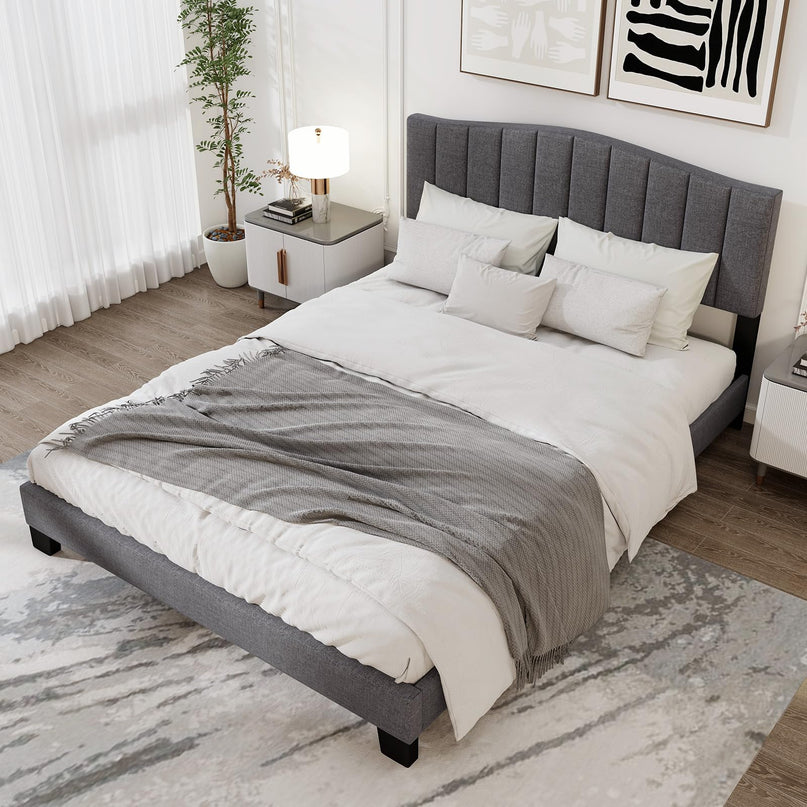 Giantex Queen Bed Frame with Adjustable Arch Tufted Headboard