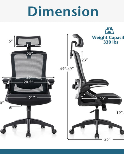 Giantex Ergonomic Mesh Office Chair, High Back Desk Chair with Adjustable Headrest, Lumbar Support