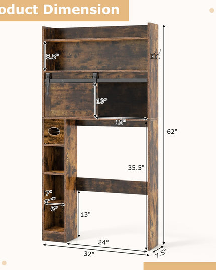 Giantex Over The Toilet Storage Cabinet, 6-Tier Freestanding above Toilet Rack with Gliding Door