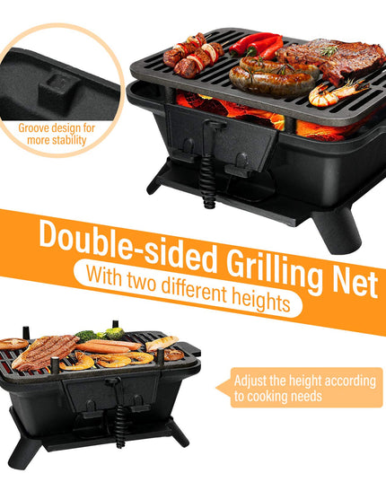 Portable Cast Iron Grill with Double-sided Grilling Net