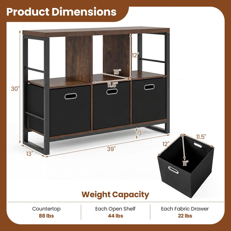 GIANTEX 6 Cube Storage Organizer with 3 Storage Bins 2-Tier Bookcase