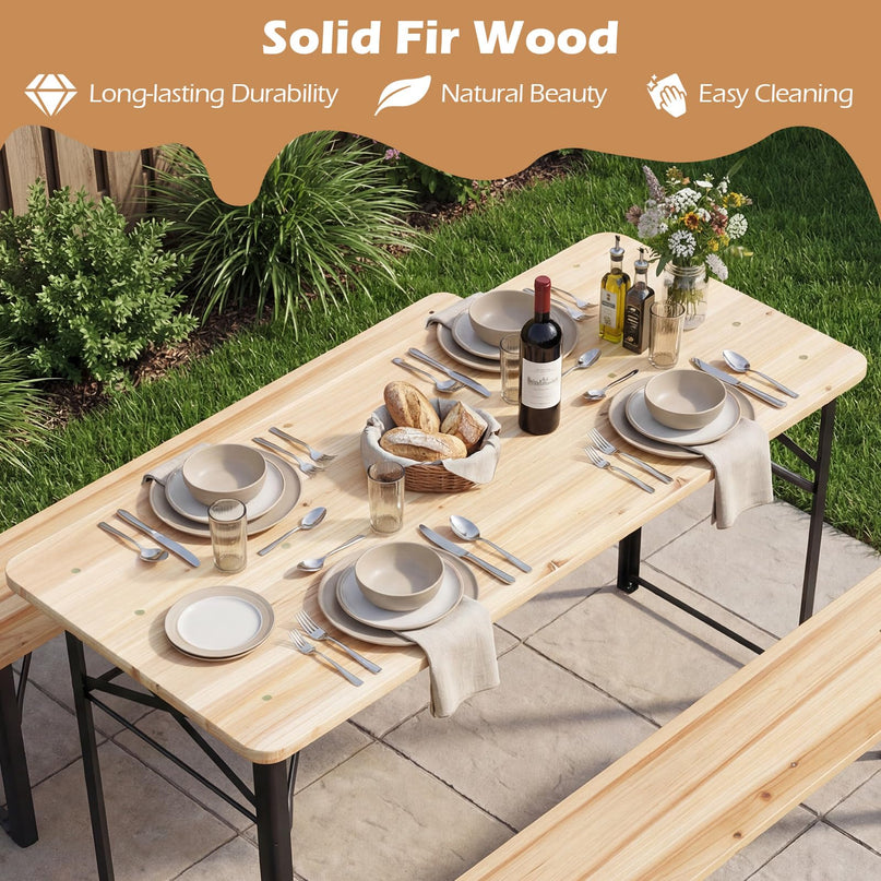 Table de pique-nique pliante Giantex 3 pièces avec bancs pour 4 (119 cm)