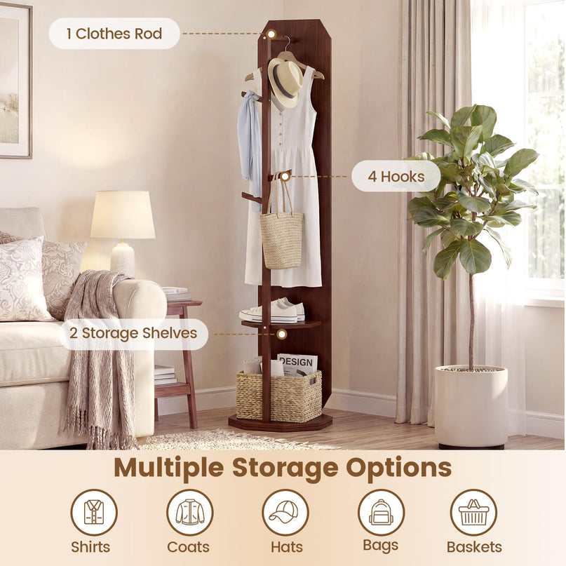 Giantex 65.5" Wood Floor Standing Mirror with Clothes Rod