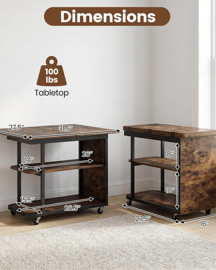 Giantex 3-Tier Mobile Side Table with Foldable Top & Universal Wheels (1/2)