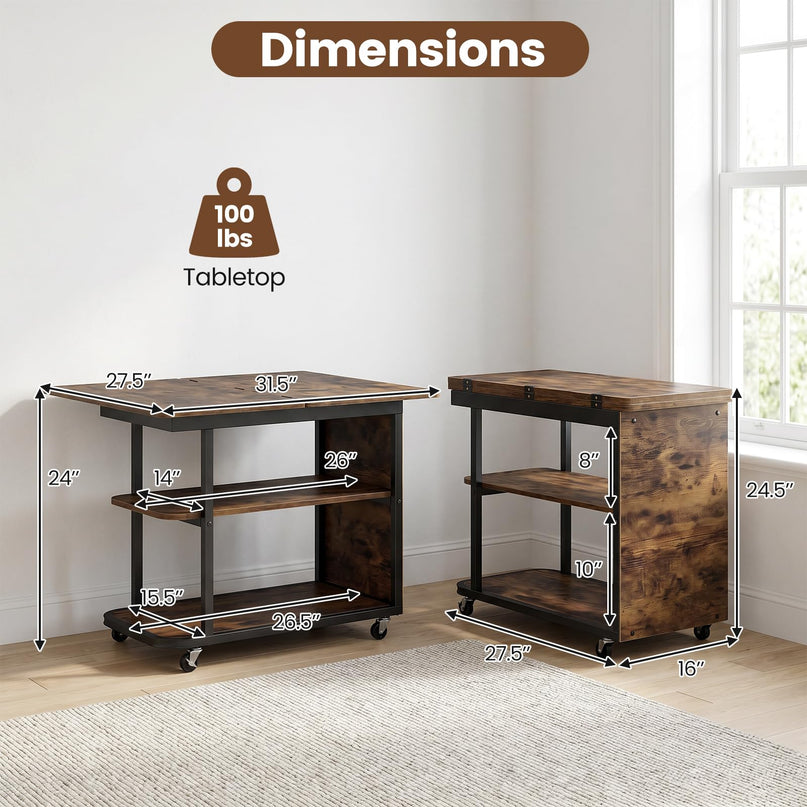 Giantex 3-Tier Mobile Side Table with Foldable Top & Universal Wheels (1/2)
