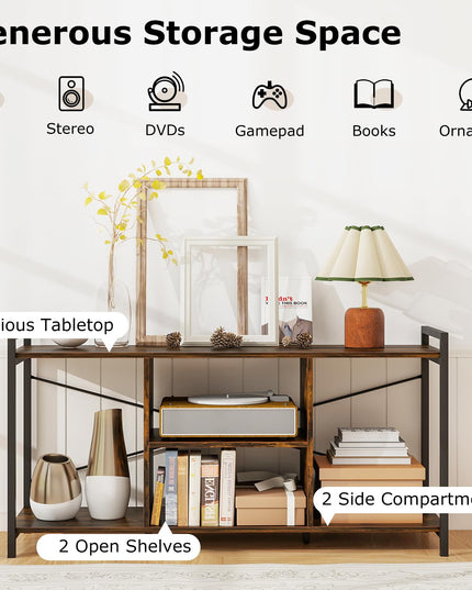 Giantex TV Stand for TVs up to 55", 3-Tier Entertainment Center with Open Storage Shelves, Side Guardrails & Metal Frame