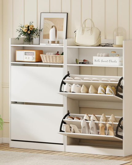 Giantex Shoe Cabinet with 2 Flip Drawers Freestanding Narrow Shoe Organizer Cabinet