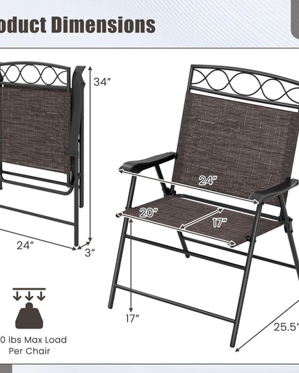 Giantex Set of 4 Patio Folding Chairs with Armrest and Metal Frame