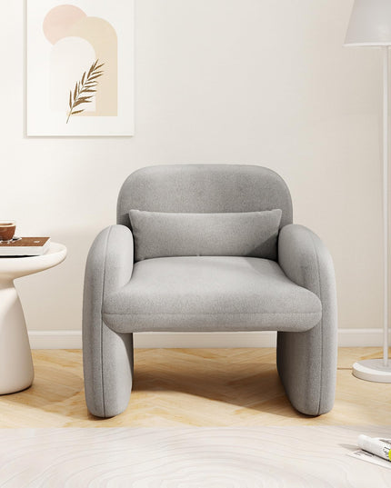 Giantex Modern Accent Chair for Living Room, Sherpa Fabric Upholstered Armchair w/Waist Pillow, Comfy Reading Chair w/Armrests