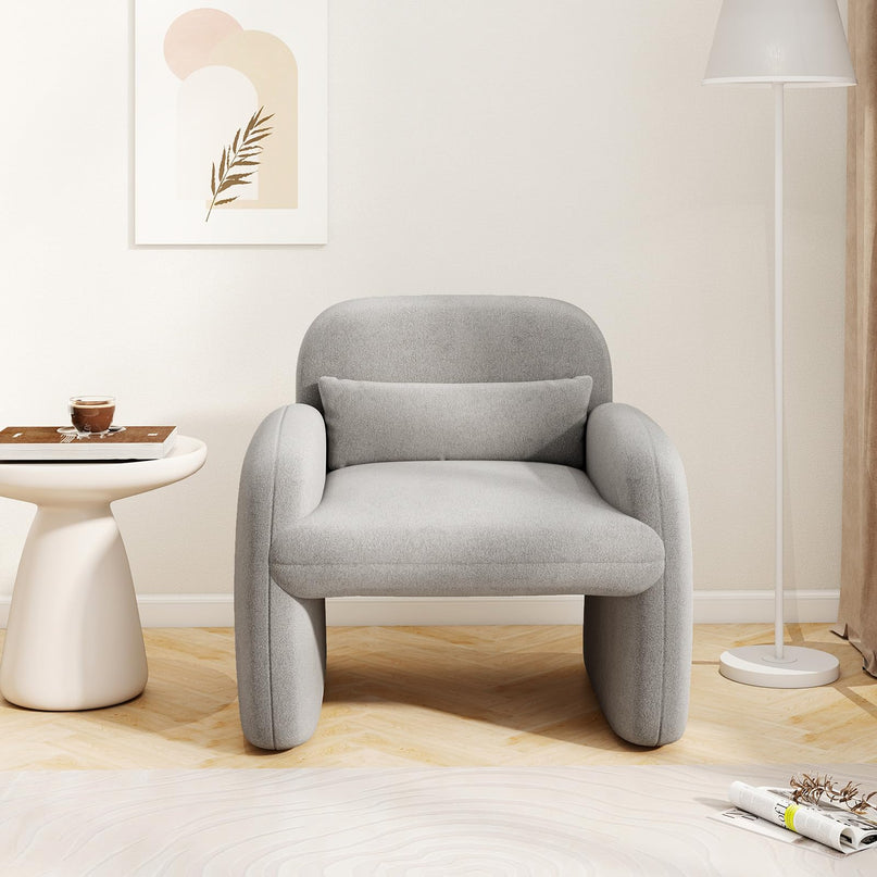 Giantex Modern Accent Chair for Living Room, Sherpa Fabric Upholstered Armchair w/Waist Pillow, Comfy Reading Chair w/Armrests