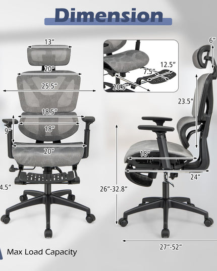 Giantex Ergonomic Office Chair, High Back Mesh Computer Desk Chair with Adjustable Backrest Headrest