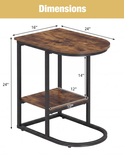 Giantex C Shaped End Table with Industrial Wood Tabletop & Storage Shelf