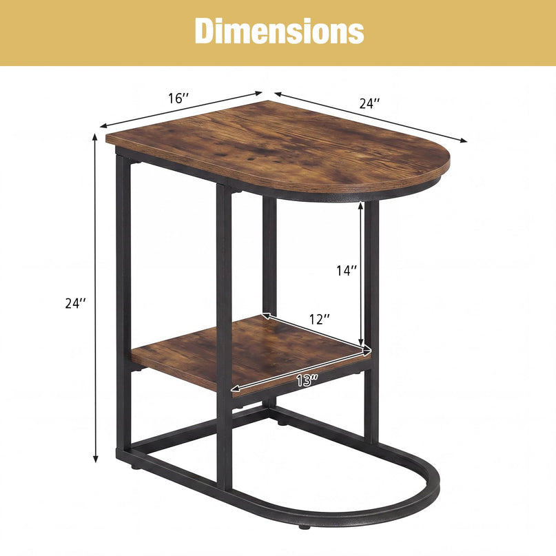 Giantex C Shaped End Table with Industrial Wood Tabletop & Storage Shelf