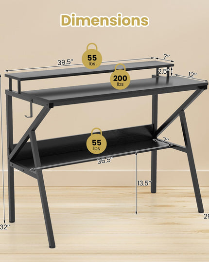 Giantex Compact Computer Desk for Small Spaces with Monitor Stand