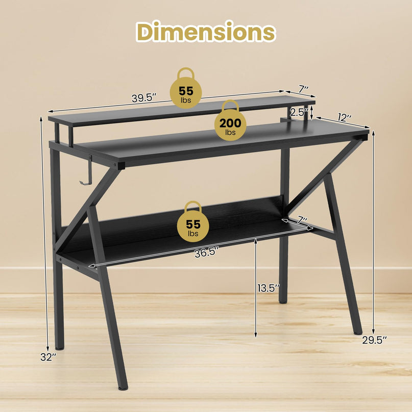 Giantex Compact Computer Desk for Small Spaces with Monitor Stand
