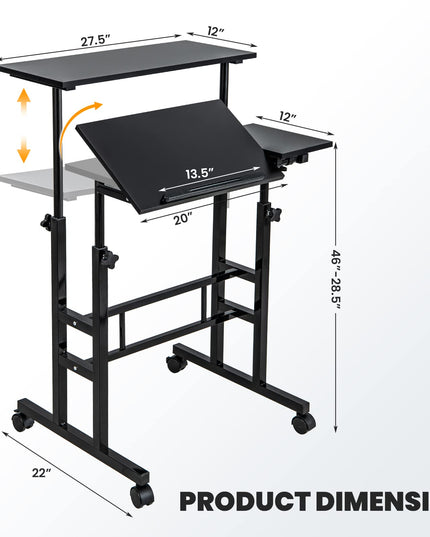 Giantex Mobile Stand up Desk Adjustable, Rolling Standing Laptop Cart, 27.5"D x 22"W x 49.5"H