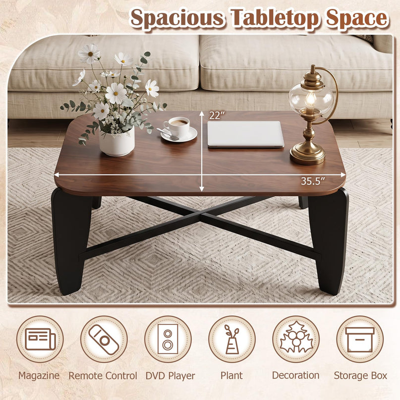 GIANTEX Wood Coffee Table 35.5" Center Table for Living Room