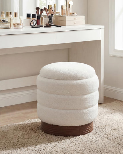 Giantex Round Ottoman with Storage 360° Swivel Boucle Vanity Stool