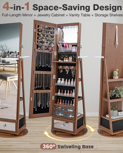 360° Swivel Jewelry Cabinet Armoire with 64.5" H Full Length Mirror - Giantex