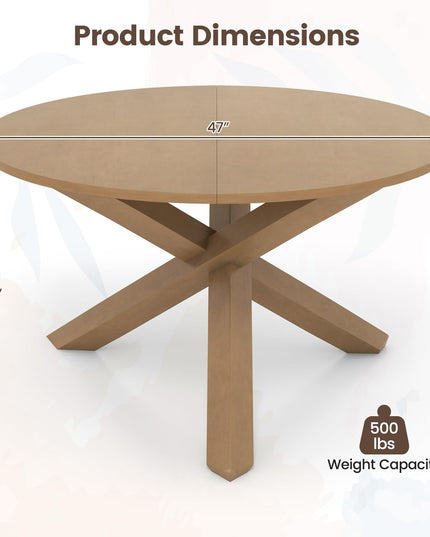 Giantex 47" Round Dining Table, Mid Century Modern Round Kitchen Table w/Solid Acacia Wood Legs, Adjustable Foot Pads